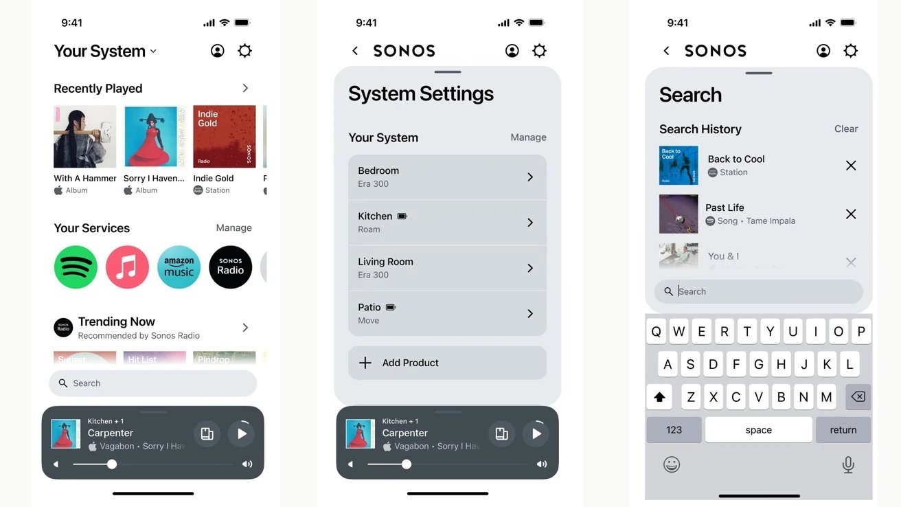 Sonos multiroom audio app showing zones across the home